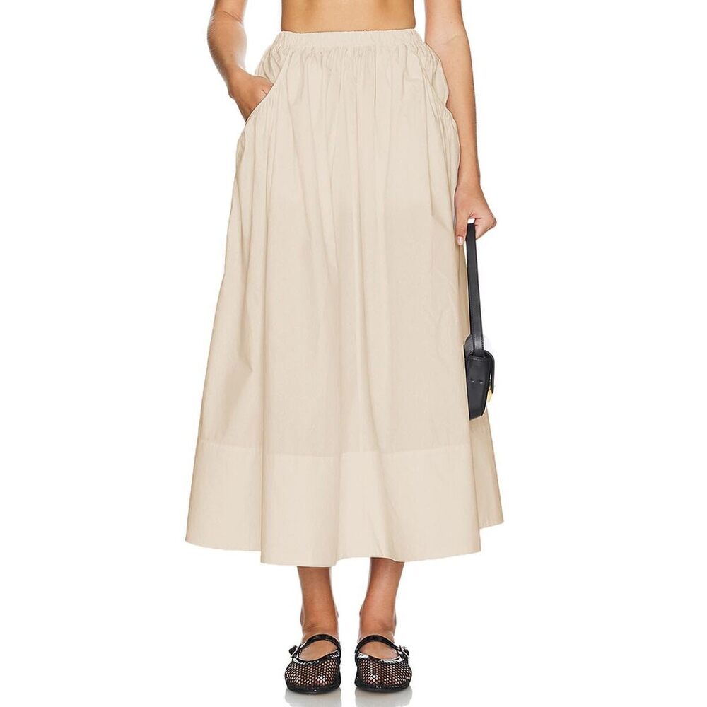 4187 Maxi Skirts Elastic Long Skirt High Waist Long Skirts Beige S - Picture 2 of 5